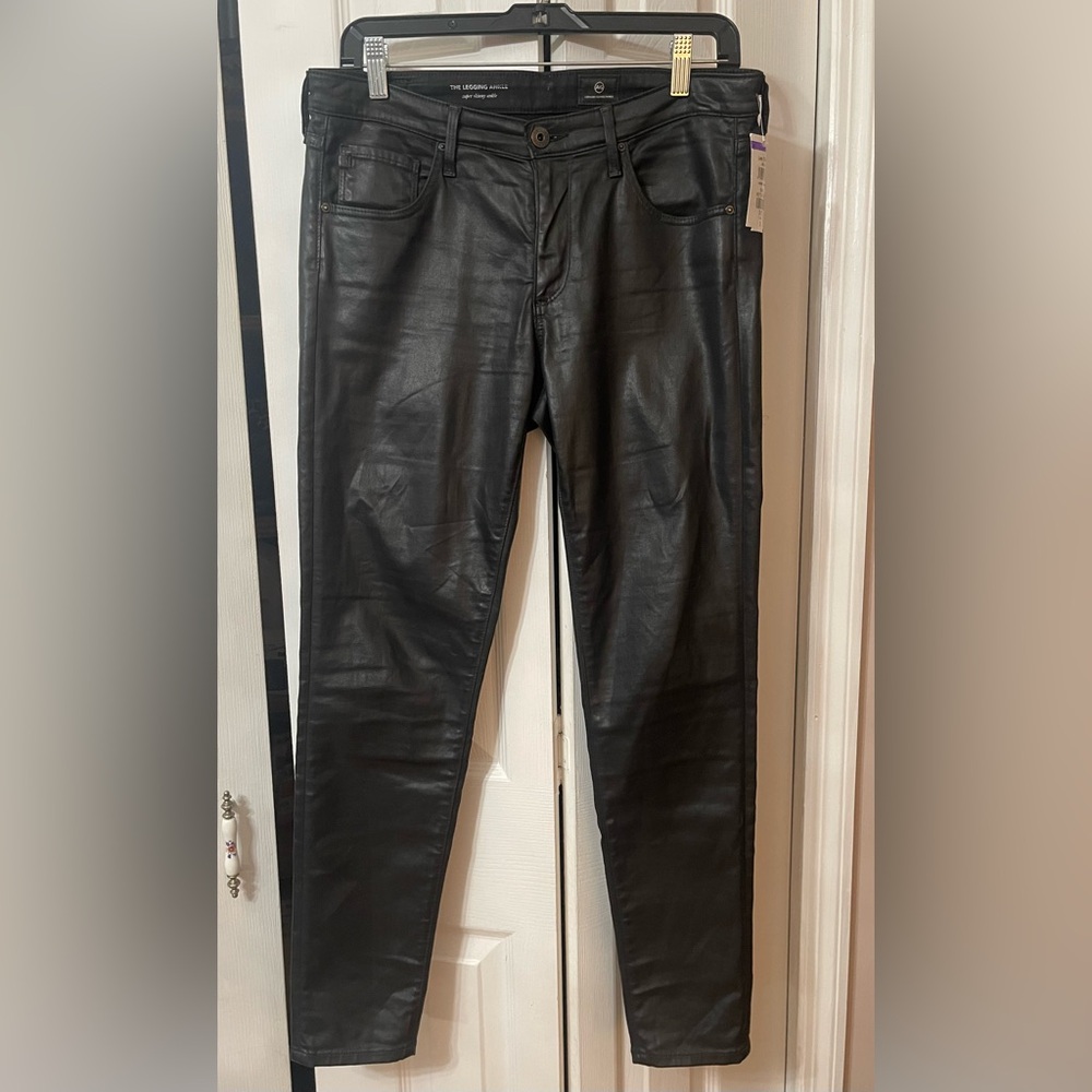 NWT AG Adriano Goldschmied Faux Leather Skinny Pants Black Size 29R /28